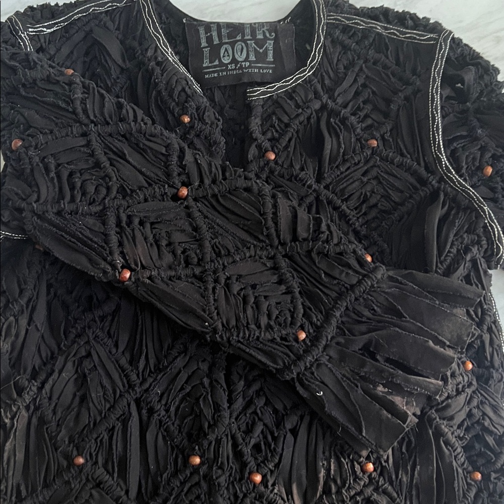 Vintage Free People Black Fringe Crochet Jacket - Picture 12 of 12